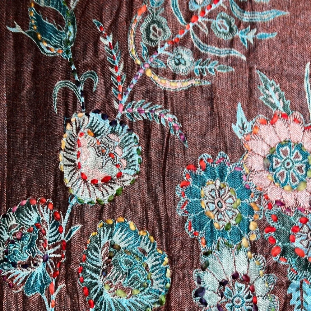 Raj Light Teal and Brown Floral Patterned Infinity Women's Scarf  Raj2